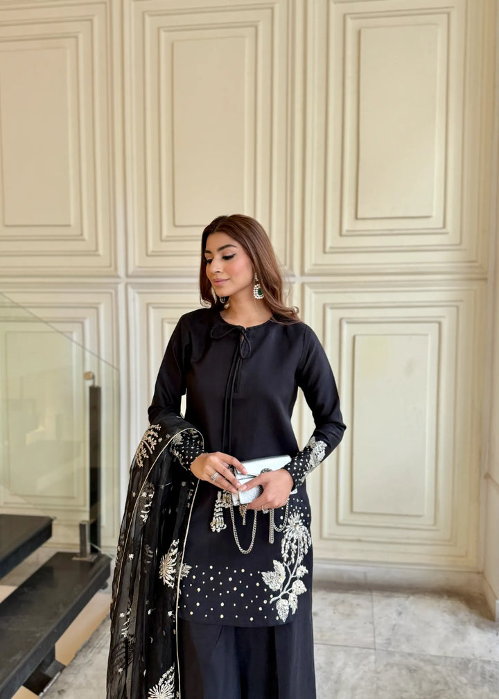 Silk Atelier by Jamni RTW Embroidered Silk 3 Piece Suit Black Orchard Festive Collection
