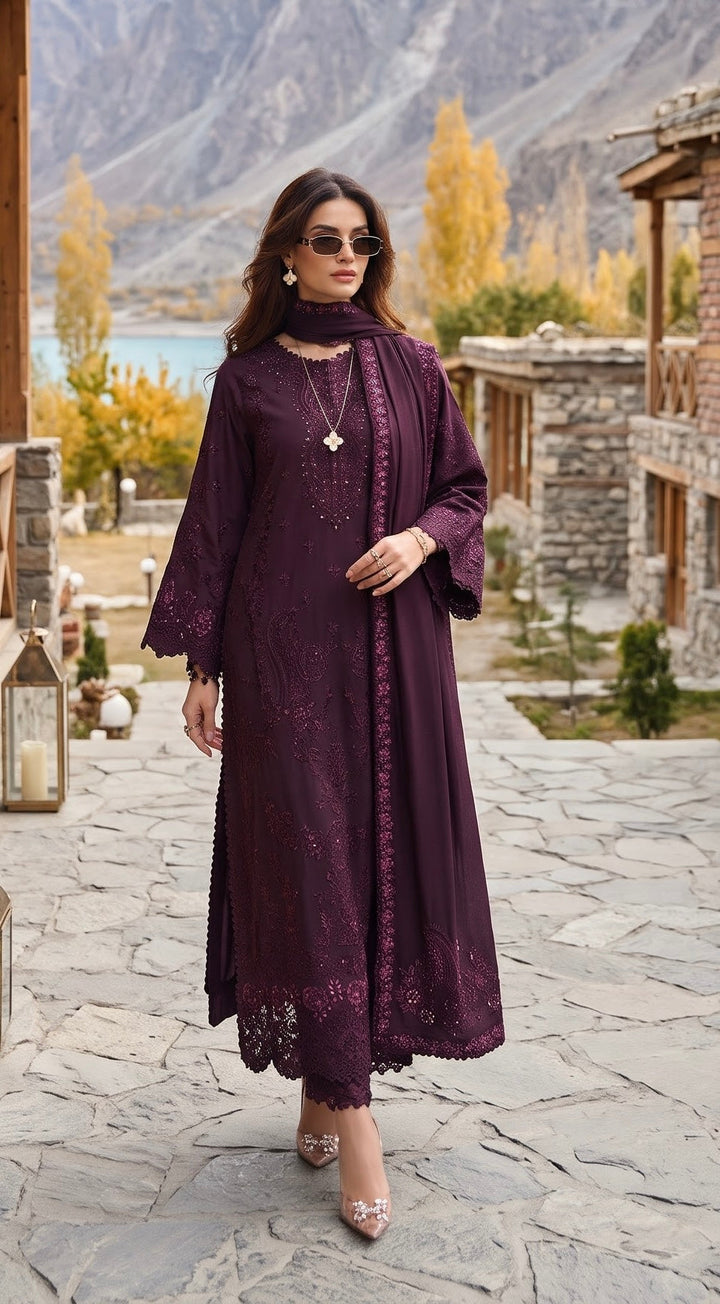 Noor Pashmina Shawl by Saadia Asad Unstitched Embroidered Linen 3 Piece Suit SA26UNW D6 - Winter Collection