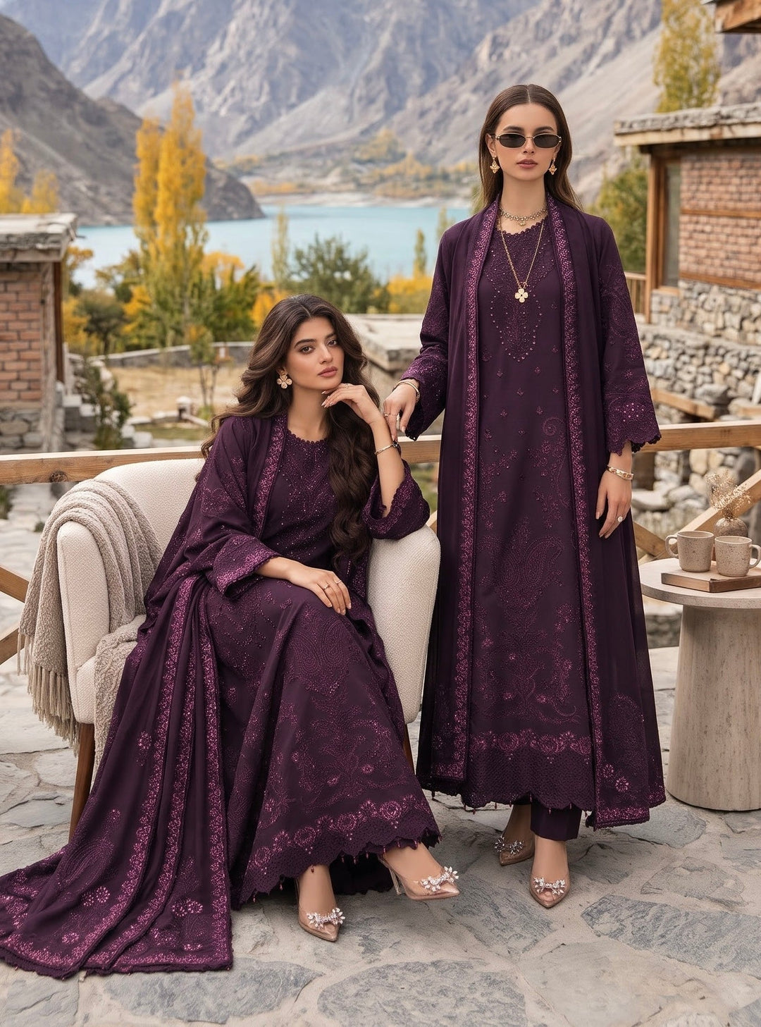 Noor Pashmina Shawl by Saadia Asad Unstitched Embroidered Linen 3 Piece Suit SA26UNW D6 - Winter Collection
