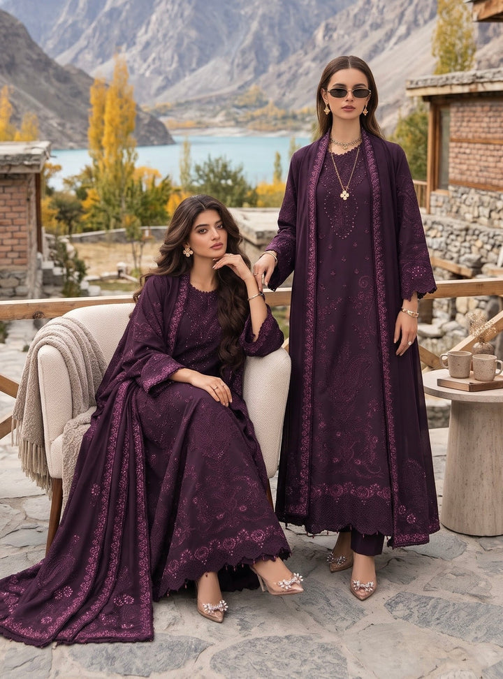 Noor Pashmina Shawl by Saadia Asad Unstitched Embroidered Linen 3 Piece Suit SA26UNW D6 - Winter Collection
