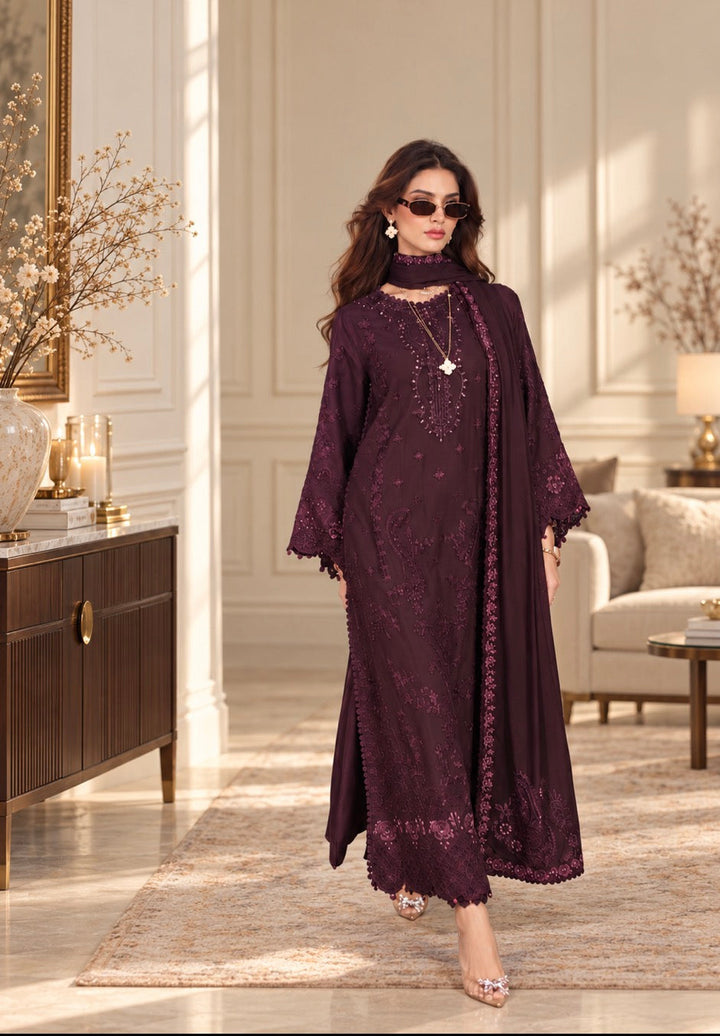 Noor Pashmina Shawl by Saadia Asad Unstitched Embroidered Linen 3 Piece Suit SA26UNW D6 - Winter Collection