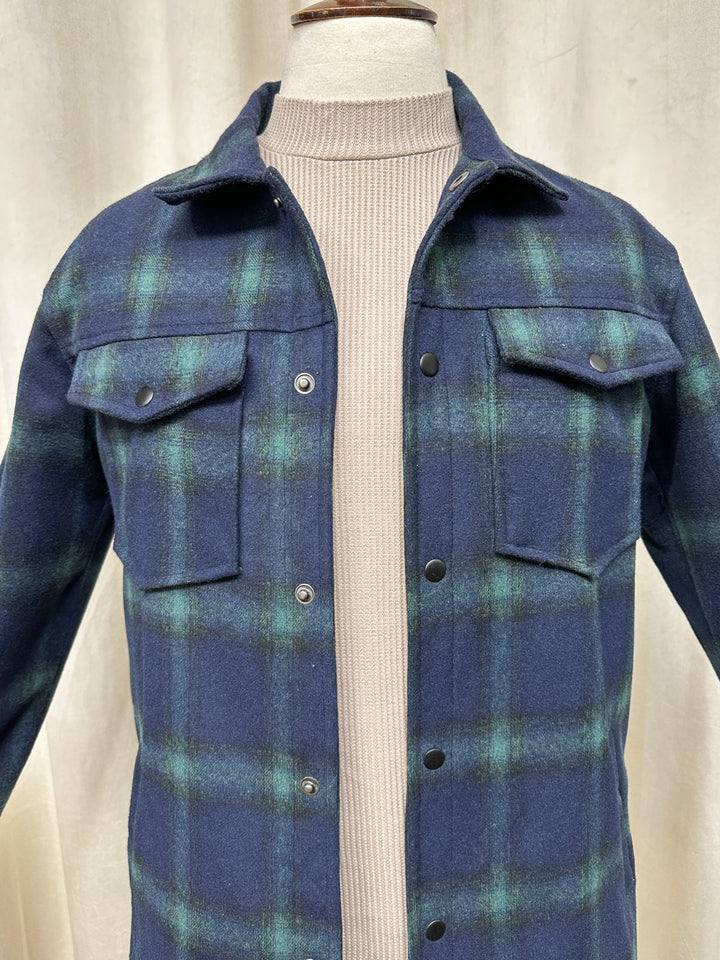 Muraqsh Ready To Wear Solids Cotton Men Blue Check Wool Coat ABD-BTWC - Summer Collection