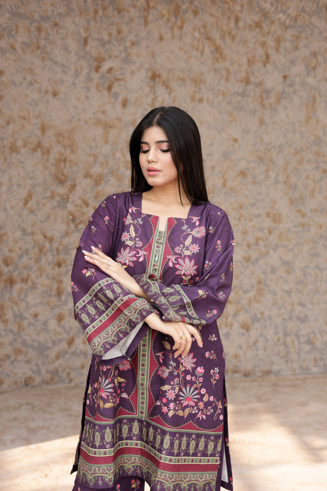 Firdous Women Pret Printed Cotton 2 Piece Royal Purple ATP-33 - Summer Collection