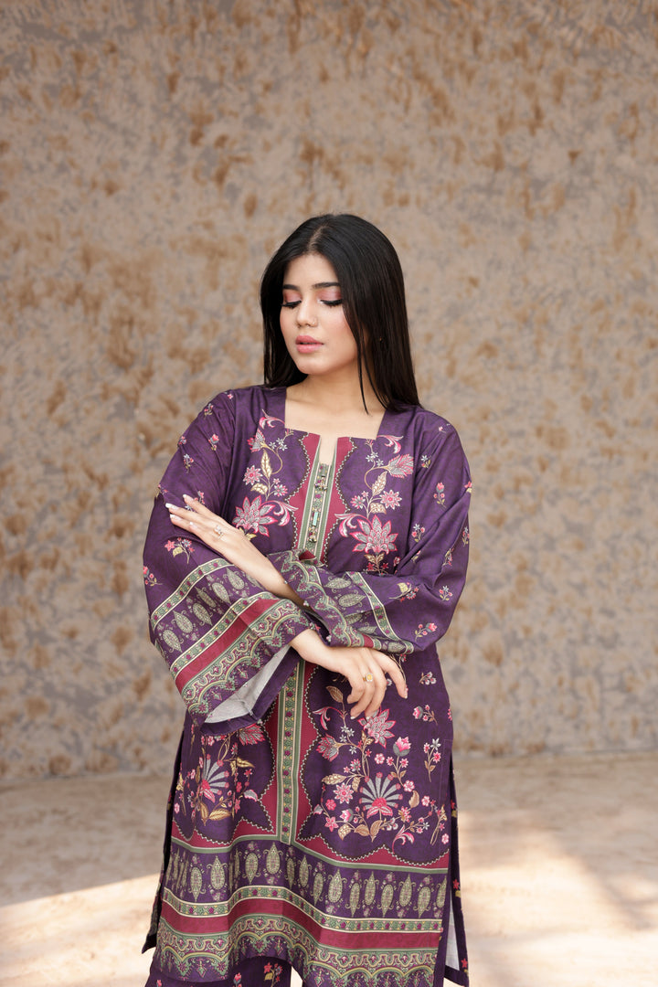 Firdous Women Pret Printed Cotton 2 Piece Royal Purple ATP-33 - Summer Collection