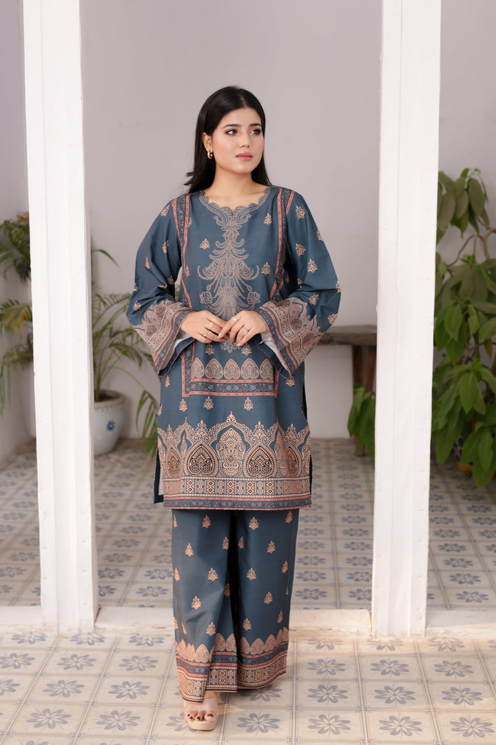 Firdous Women Pret Printed Cotton 2 Piece Mediable Blue ATP-34 - Summer Collection