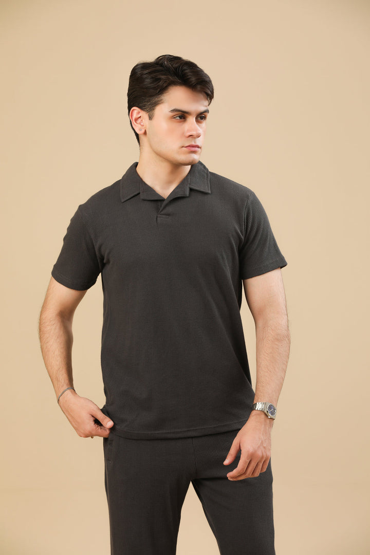 Muraqsh Ready To Wear Solids Cotton Men Charcoal Grey Drop Needle Coord Set ABD-CGDNCS - Summer Collection