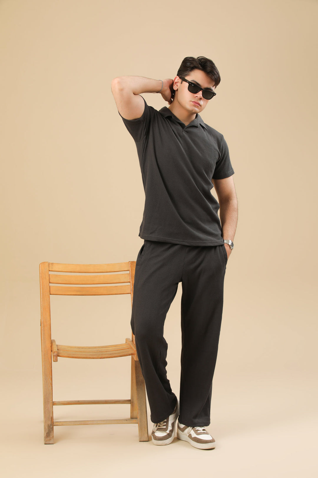 Muraqsh Ready To Wear Solids Cotton Men Charcoal Grey Drop Needle Coord Set ABD-CGDNCS - Summer Collection