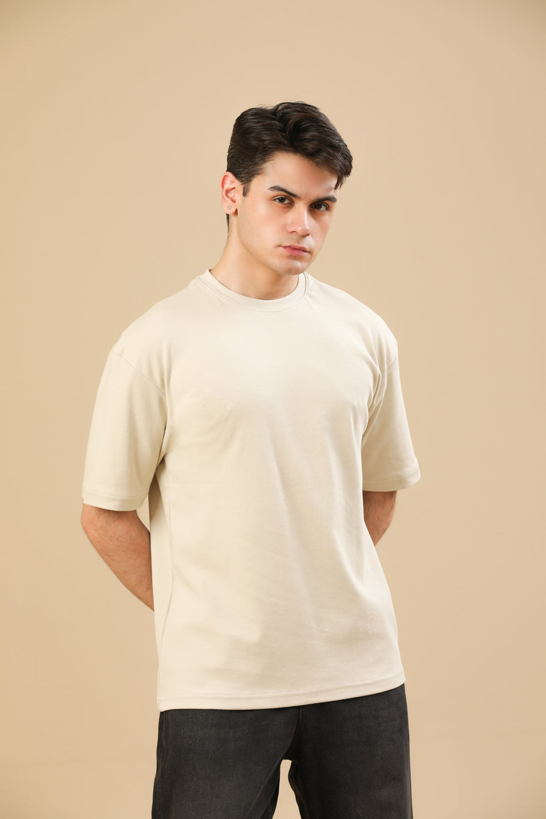 Muraqsh Ready To Wear Solids Cotton Men Beige Interlock Oversized Tee ABD-BGOT - Summer Collection