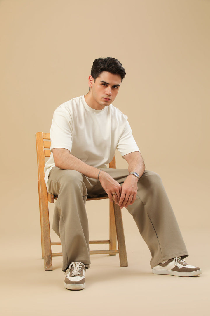 Muraqsh Ready To Wear Solids Cotton Men Off White Interlock Oversized Tee ABD-OWIOT - Summer Collection