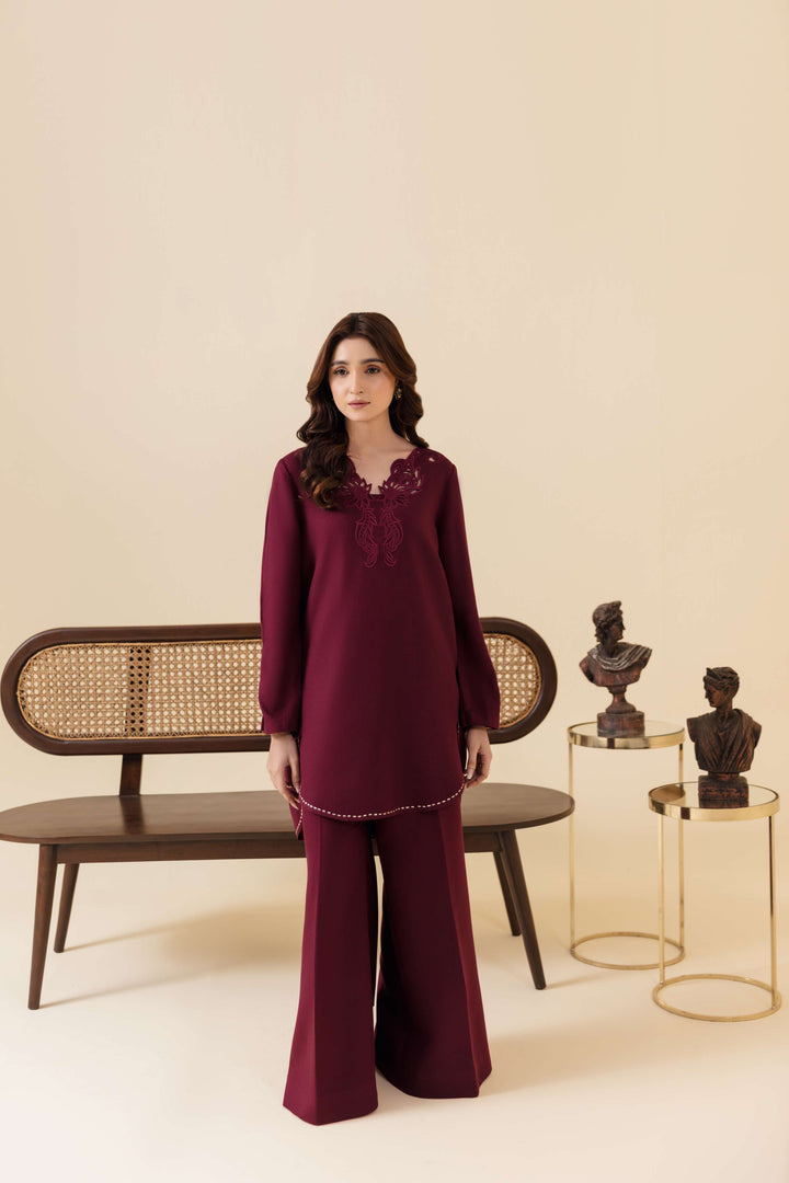 Manara by Maria Pret Wardrobe Embroidered 2 Piece Maroon Karandi Mahveen - Winter Collection