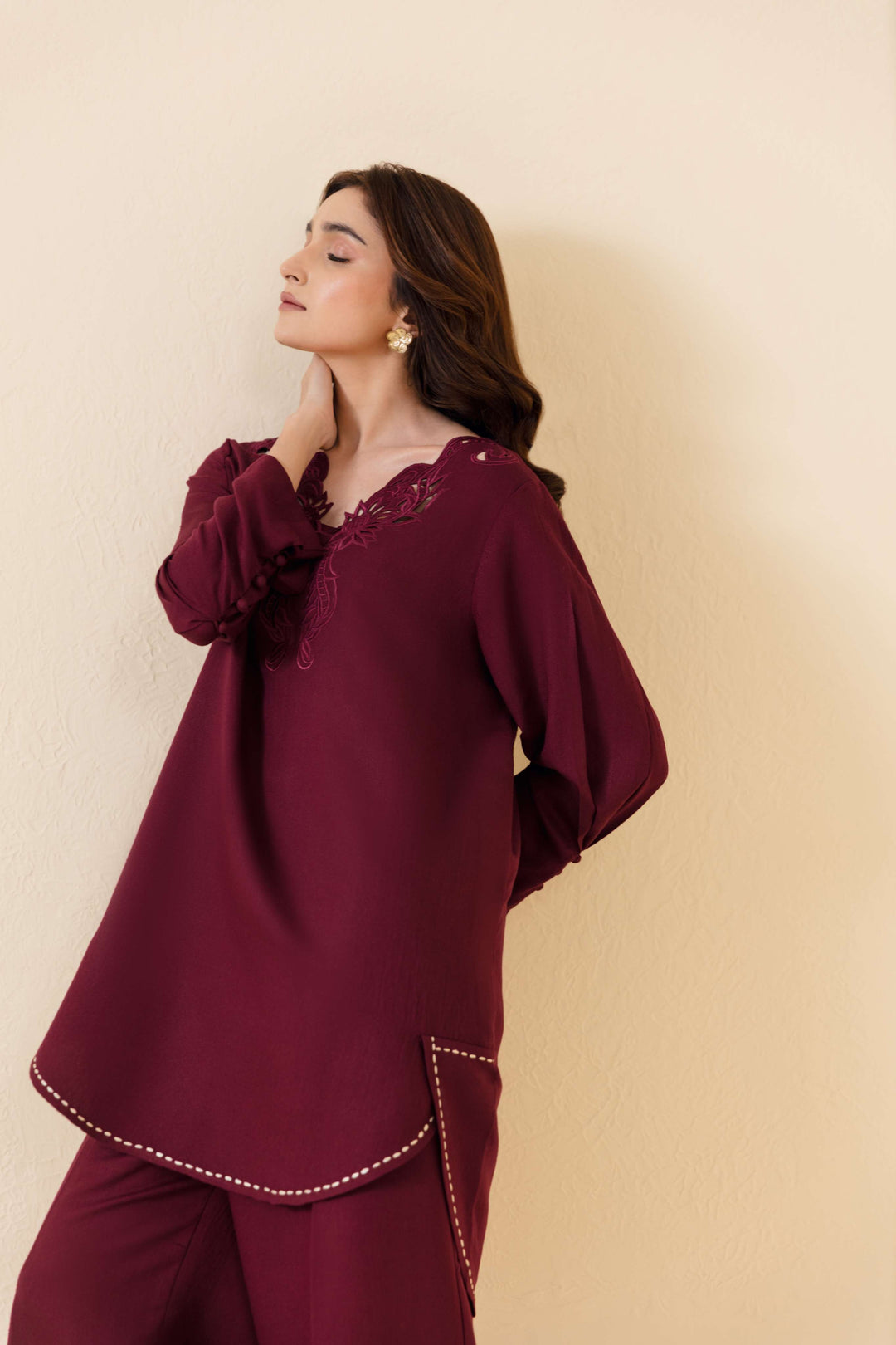 Manara by Maria Pret Wardrobe Embroidered 2 Piece Maroon Karandi Mahveen - Winter Collection