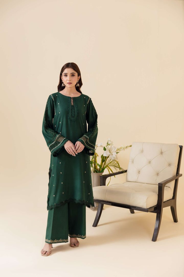 Manara by Maria Pret Wardrobe Embroidered 2 Piece Green Peach Wool Vyne - Winter Collection