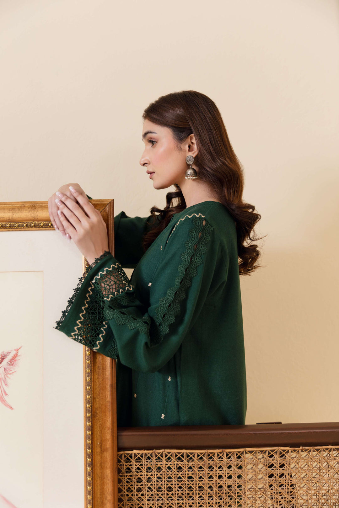 Manara by Maria Pret Wardrobe Embroidered 2 Piece Green Peach Wool Vyne - Winter Collection