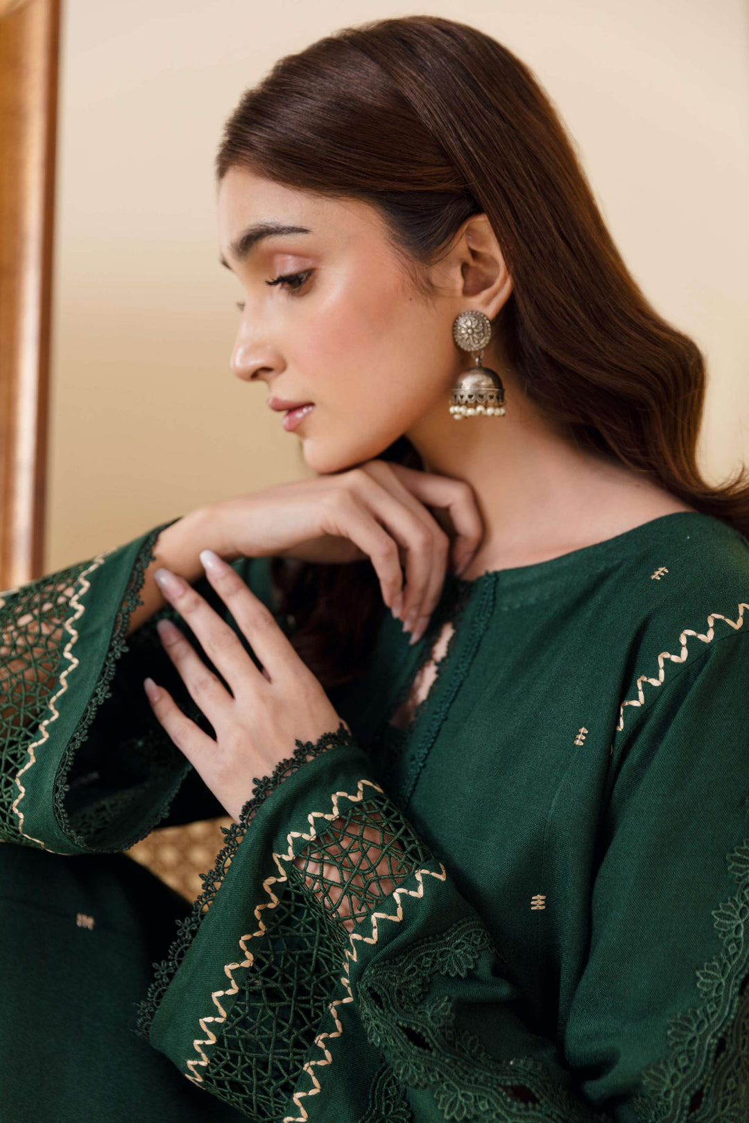 Manara by Maria Pret Wardrobe Embroidered 2 Piece Green Peach Wool Vyne - Winter Collection