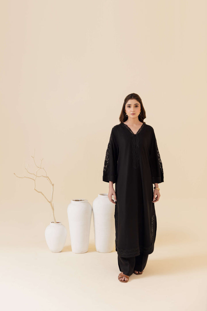 Manara by Maria Pret Wardrobe Embroidered 2 Piece Black Peach Wool Ebony - Winter Collection
