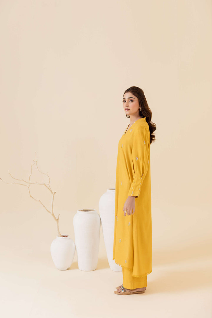 Manara by Maria Pret Wardrobe Embroidered 2 Piece Mustard Peach Wool Cafira - Winter Collection