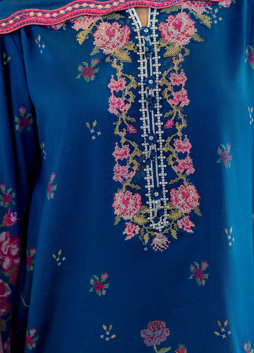 Cross Stitch Embroidered Cotton Satin Suits Unstitched 3 Piece CS25SU Ink Bloom - Winter Collection