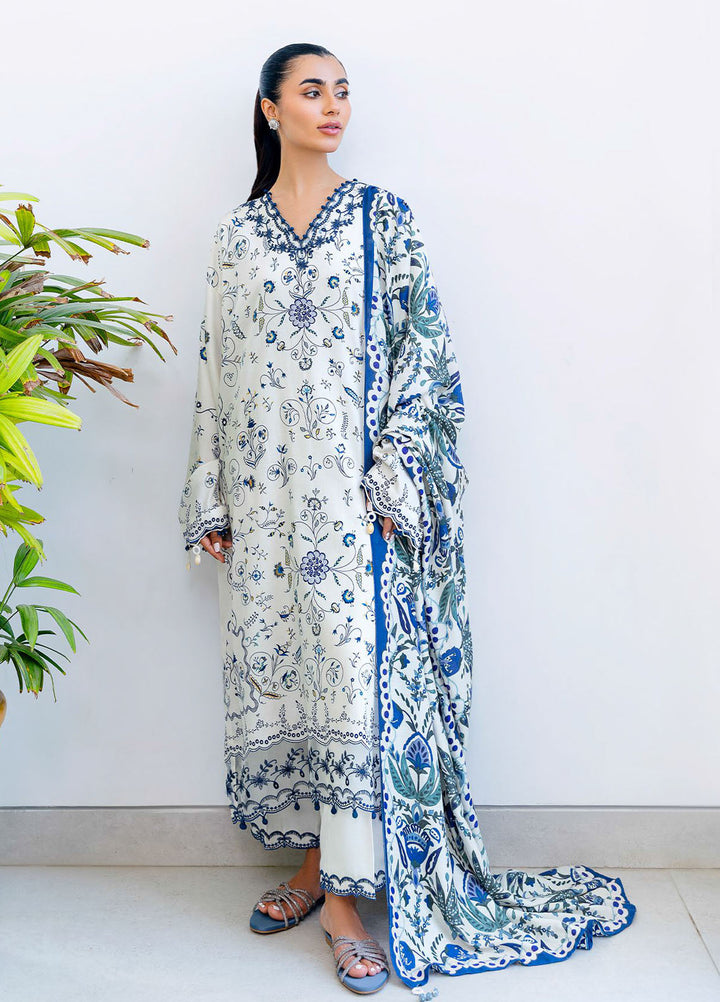 Cross Stitch Embroidered Cotton Satin Suits Unstitched 3 Piece CS25SU Ivory Orchid - Winter Collection