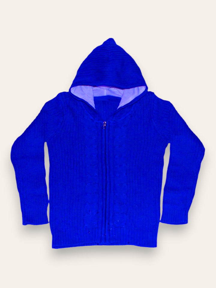 Ixample Pret Solid Cotton 1 Piece Blue Cable Zipper Hoody