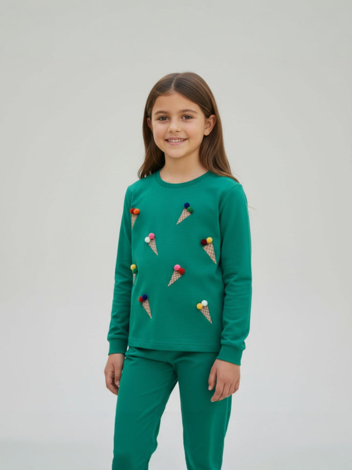 Ixample Kids Pret 2 Piece Hand work Waffle Tshirt Set - Winter Collection