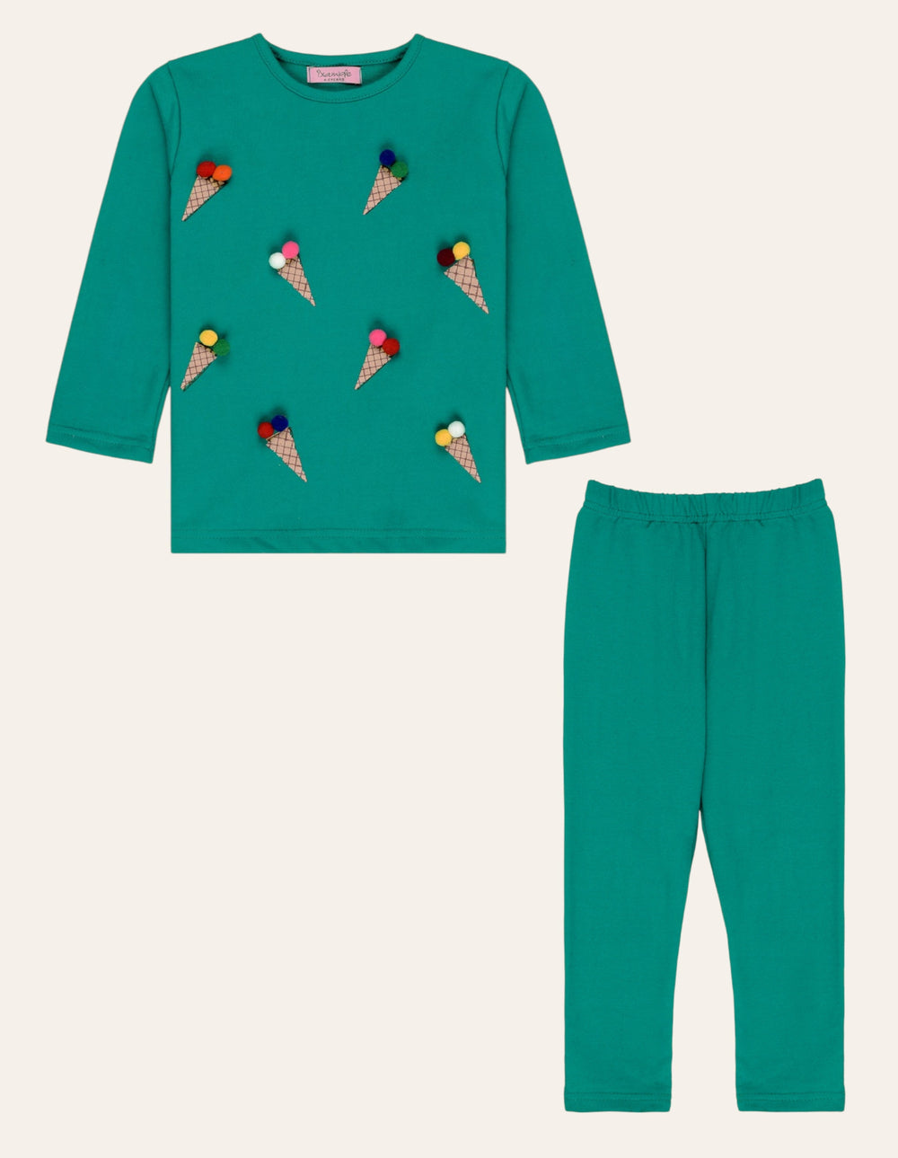 Ixample Kids Pret 1 Piece Hand work Waffle Tshirt With Pom Pom Detail - Winter Collection