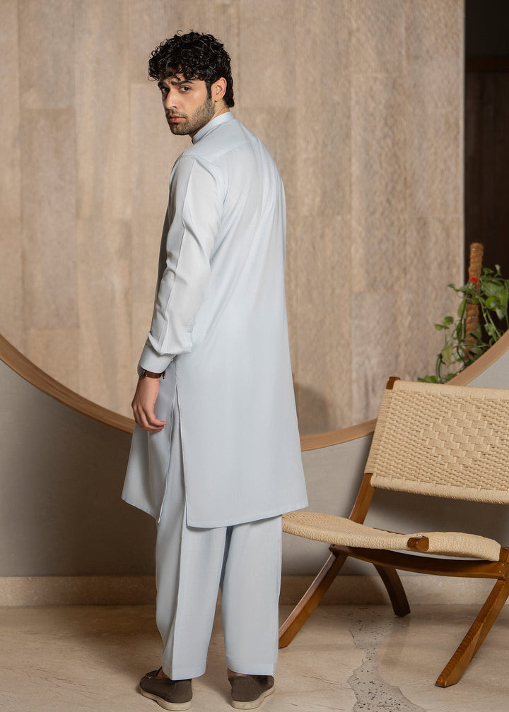 Buraq Men RTW Solids Wash N Wear Kurta Shalwar Suit Ice Blue Ban Casual Collection
