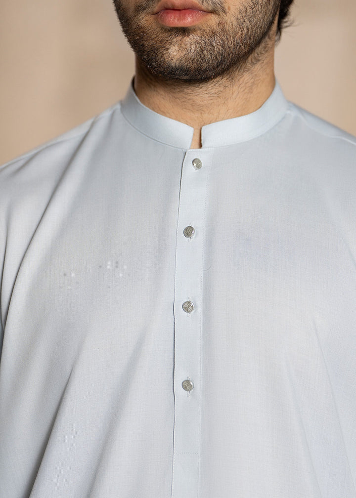 Buraq Men RTW Solids Wash N Wear Kurta Shalwar Suit Ice Blue Ban Casual Collection