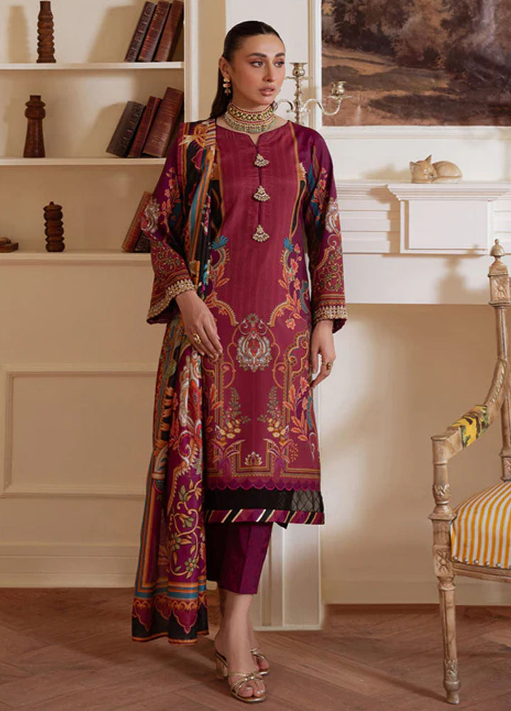 Veloure by Gulaal Embroidered Silk Suits Unstitched 3 Piece GL25VU GS - 02 Imperial Plum - Festive Collection