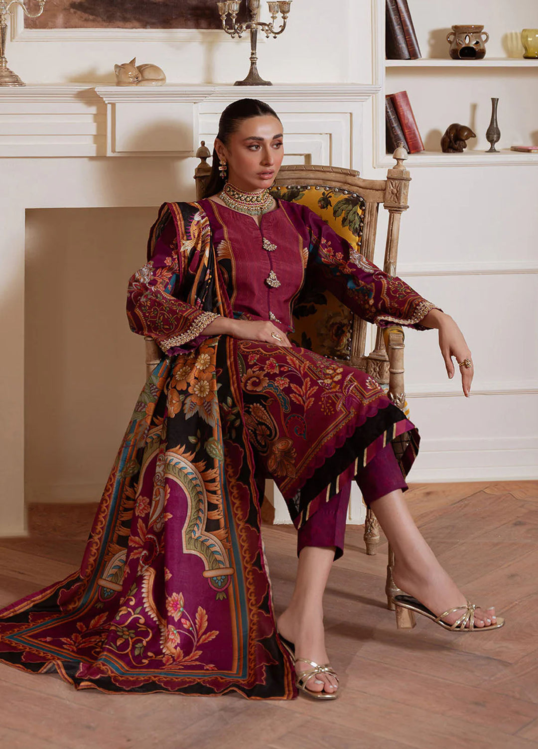 Veloure by Gulaal Embroidered Silk Suits Unstitched 3 Piece GL25VU GS - 02 Imperial Plum - Festive Collection