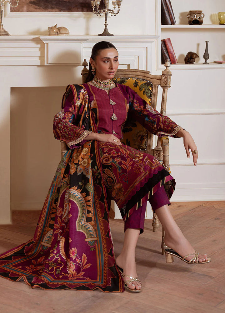 Veloure by Gulaal Embroidered Silk Suits Unstitched 3 Piece GL25VU GS - 02 Imperial Plum - Festive Collection