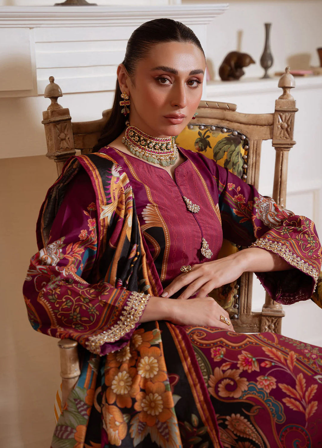 Veloure by Gulaal Embroidered Silk Suits Unstitched 3 Piece GL25VU GS - 02 Imperial Plum - Festive Collection