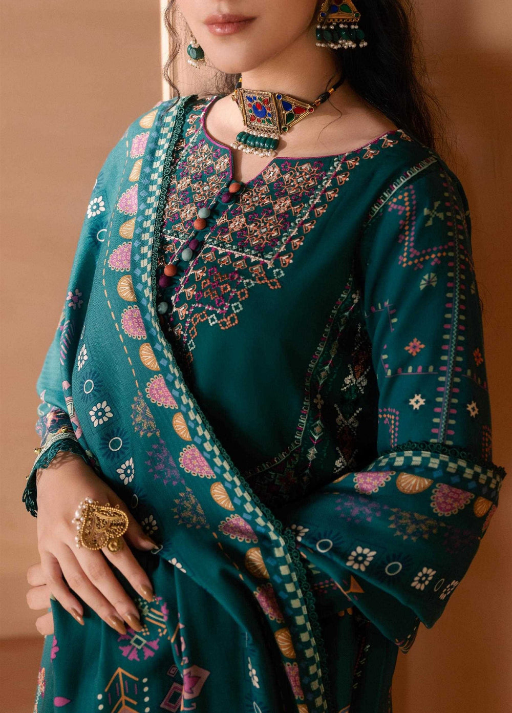 One Nation by Florent Unstitched Embroidered Viscose 3 Piece Suit FL26UON Inara - Casual Collection