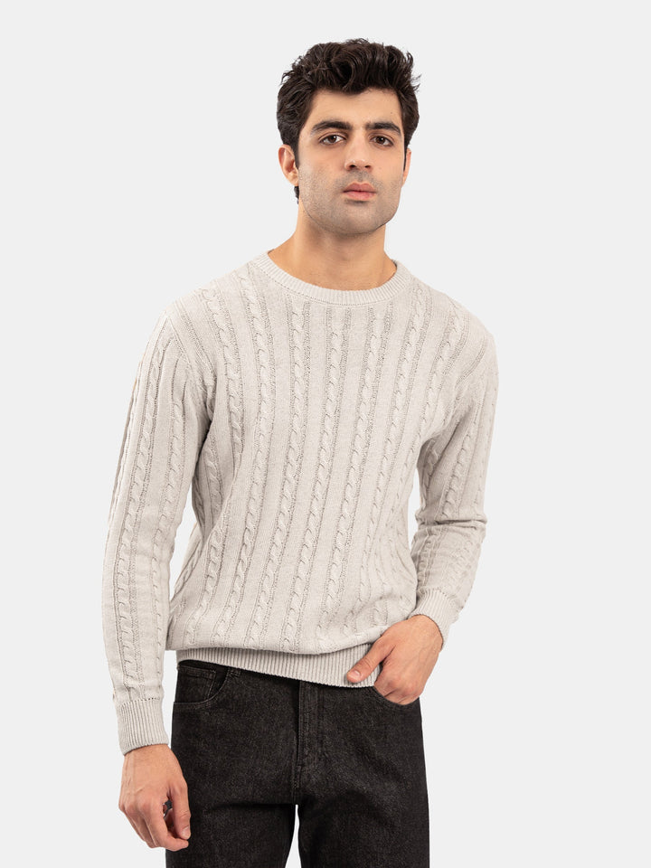Brumano Mens RTW Solids Cotton 1 Piece Suit Ivory Cable Crew Neck Winter Collection