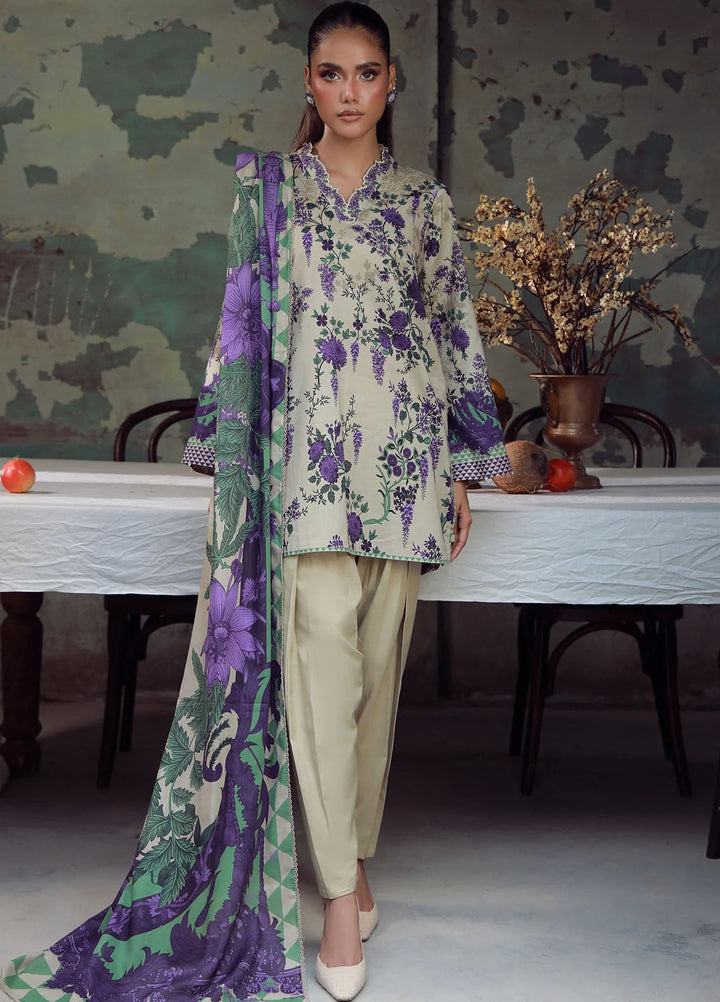 Elara by Sahar Unstitched Printed 3 Piece Cambric SHR25EP Ivory Wisteria - Casual Collection
