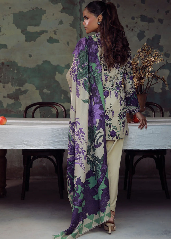 Elara by Sahar Unstitched Printed 3 Piece Cambric SHR25EP Ivory Wisteria - Casual Collection