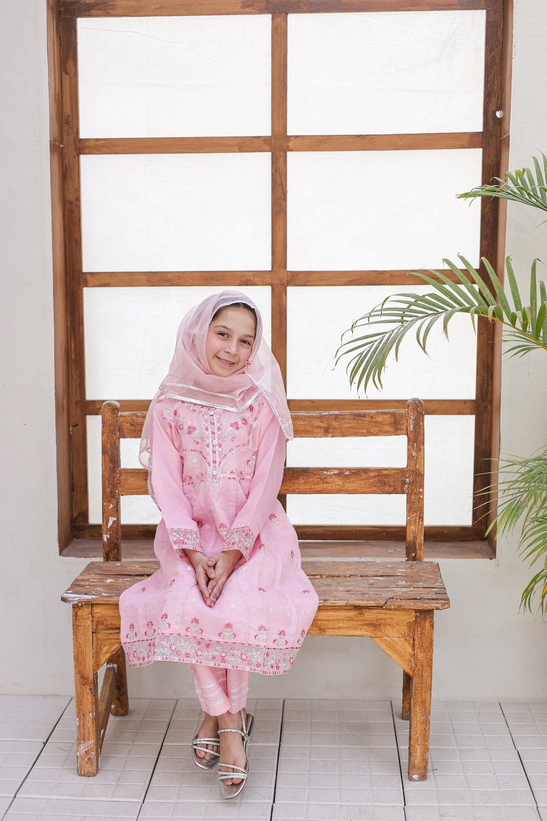 Saheli by Suntex Fabrics Girls RTW Embroidered Organza 3 Piece Suit Frock Pink Festive Collection