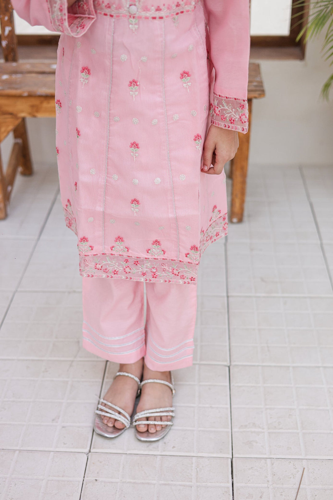 Saheli by Suntex Fabrics Girls RTW Embroidered Organza 3 Piece Suit Frock Pink Festive Collection