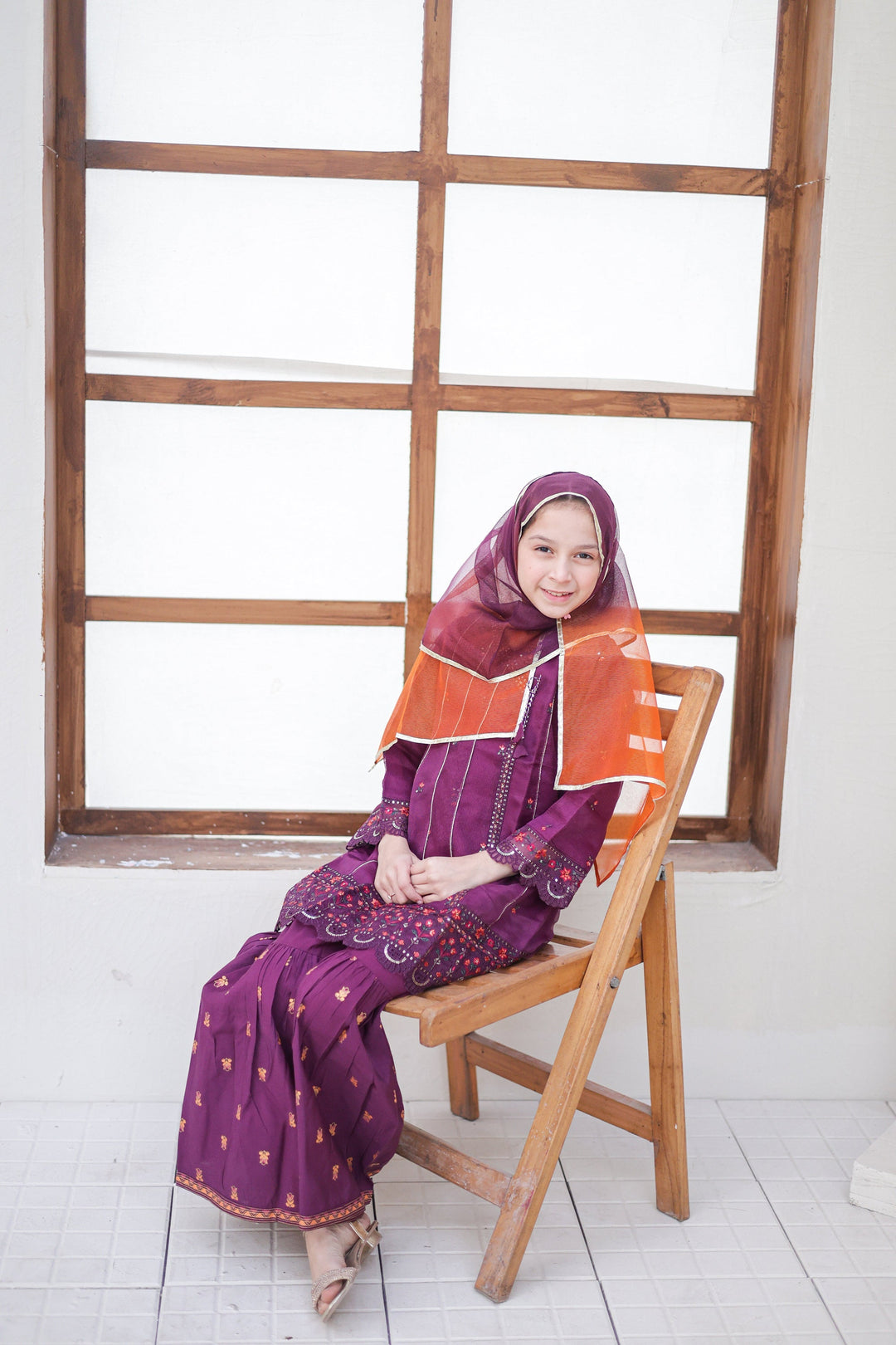 Saheli by Suntex Fabrics Girls RTW Embroidered Organza 3 Piece Suit Frock Purple Festive Collection