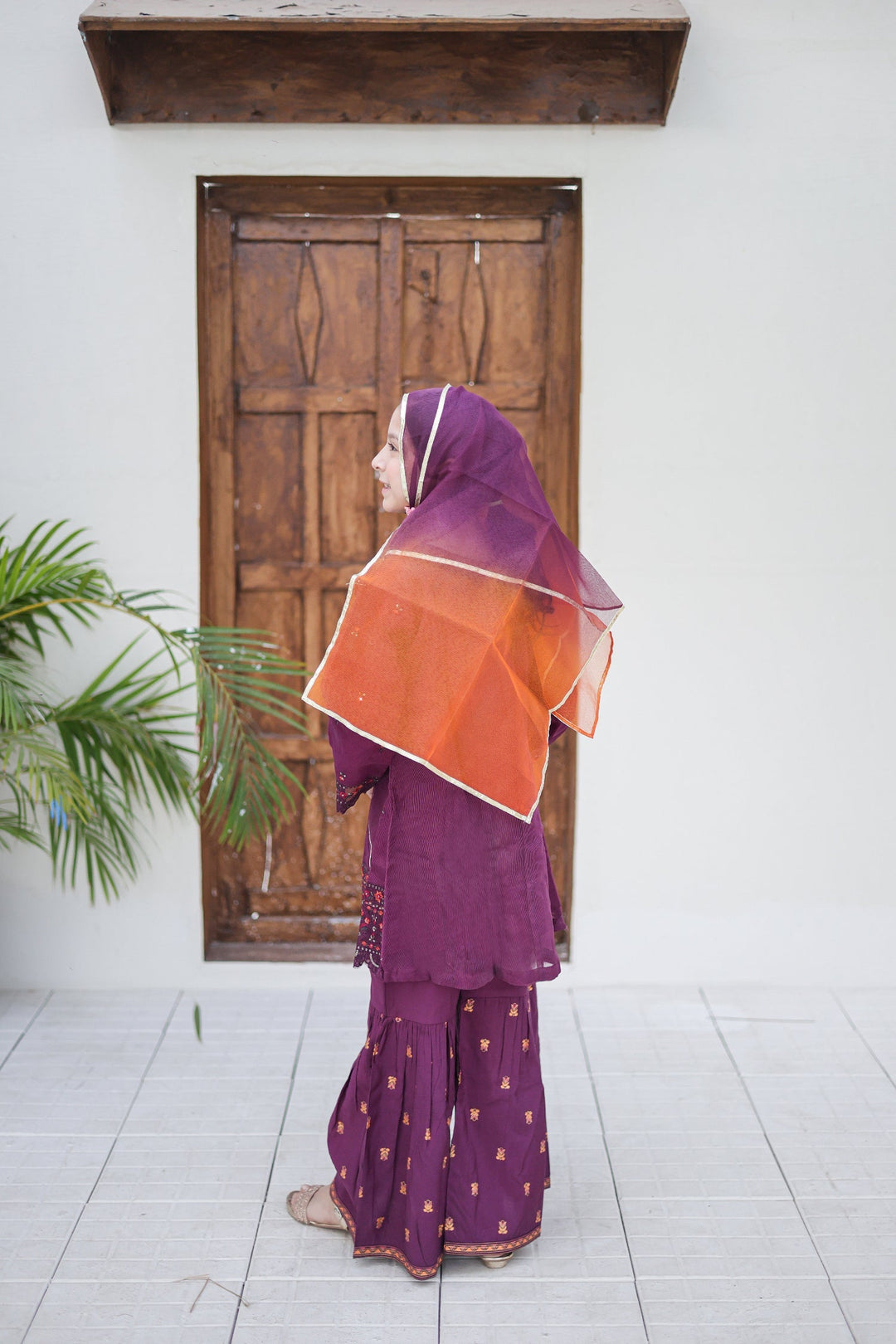 Saheli by Suntex Fabrics Girls RTW Embroidered Organza 3 Piece Suit Frock Purple Festive Collection