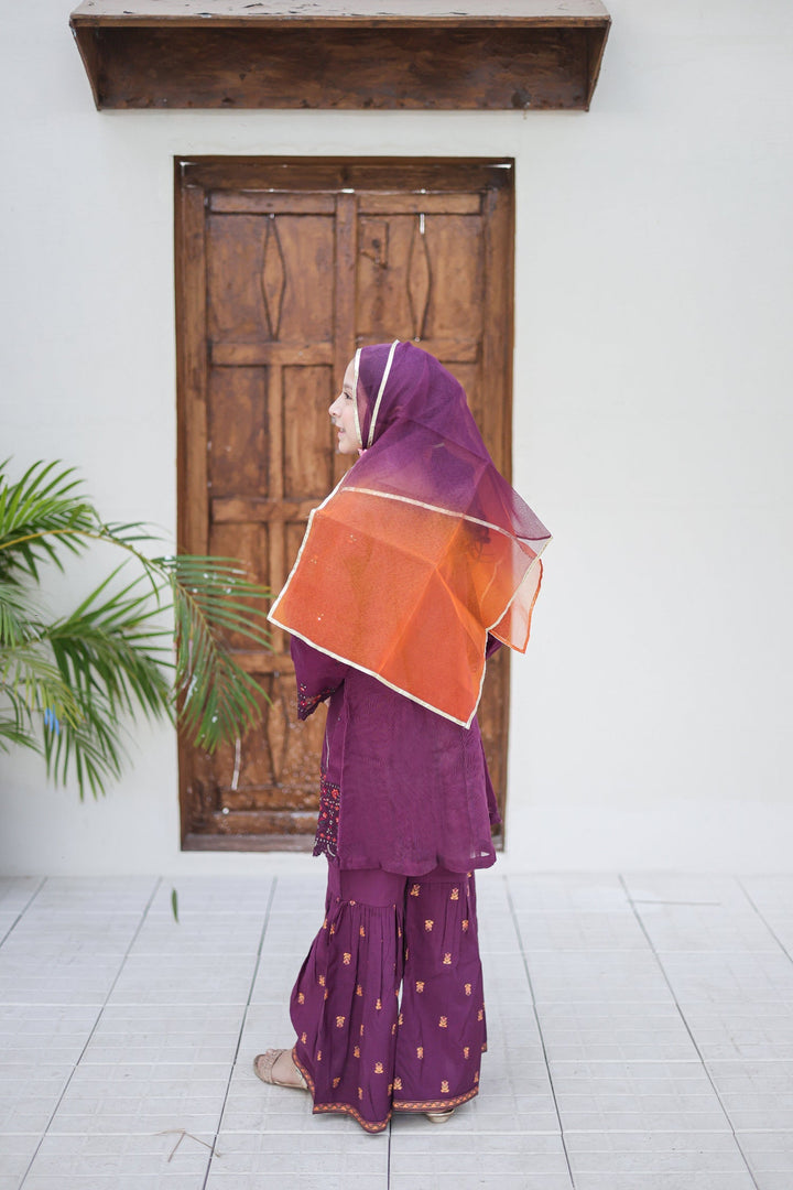 Saheli by Suntex Fabrics Girls RTW Embroidered Organza 3 Piece Suit Frock Purple Festive Collection