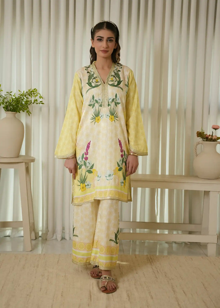 Karashe Women Pret Printed Blended Lawn Co-Ord Sets Lemon Zest - Summer Collection