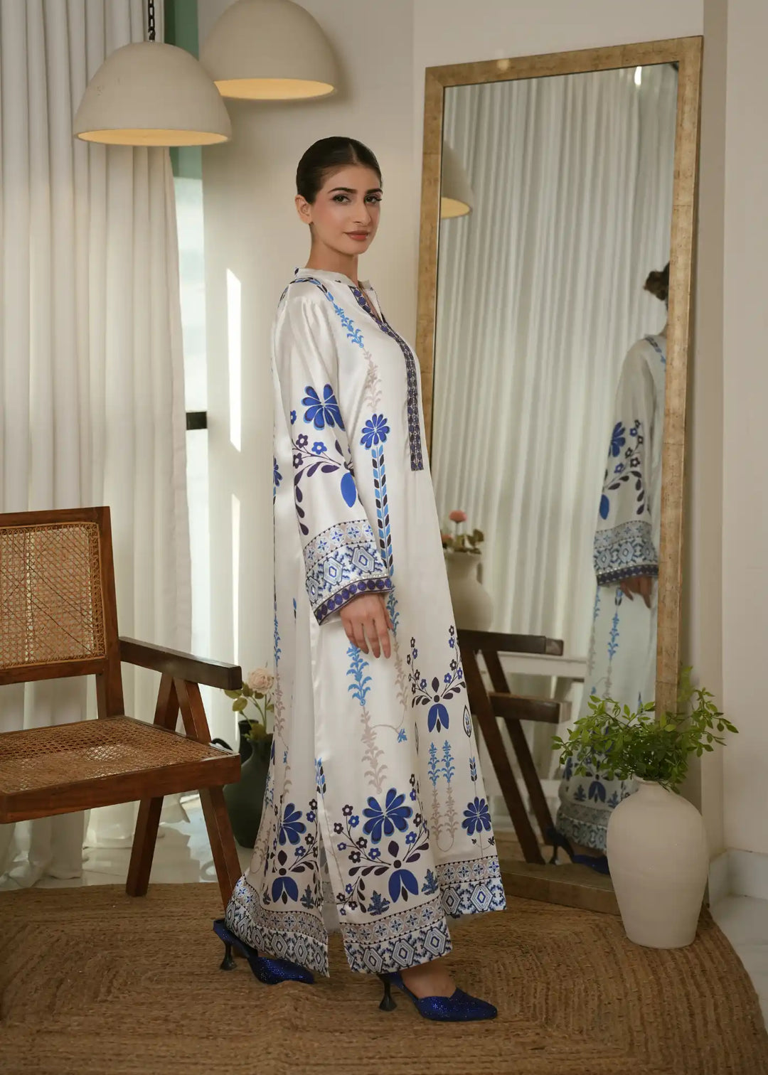 Karashe Women Pret Printed Shamooz Kaftan Porcelain Bloom - Summer Collection