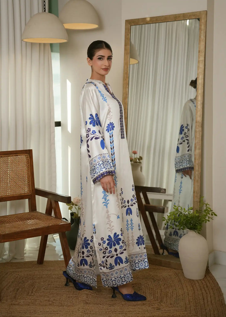 Karashe Women Pret Printed Shamooz Kaftan Porcelain Bloom - Summer Collection