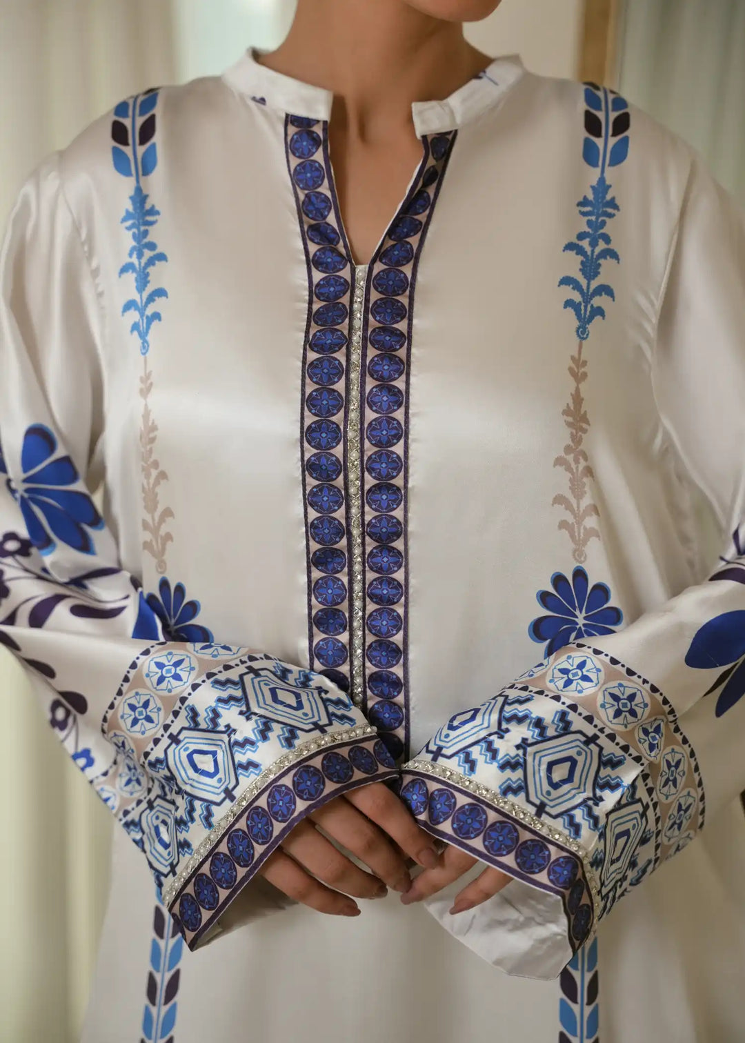 Karashe Women Pret Printed Shamooz Kaftan Porcelain Bloom - Summer Collection