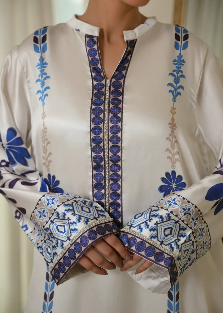 Karashe Women Pret Printed Shamooz Kaftan Porcelain Bloom - Summer Collection