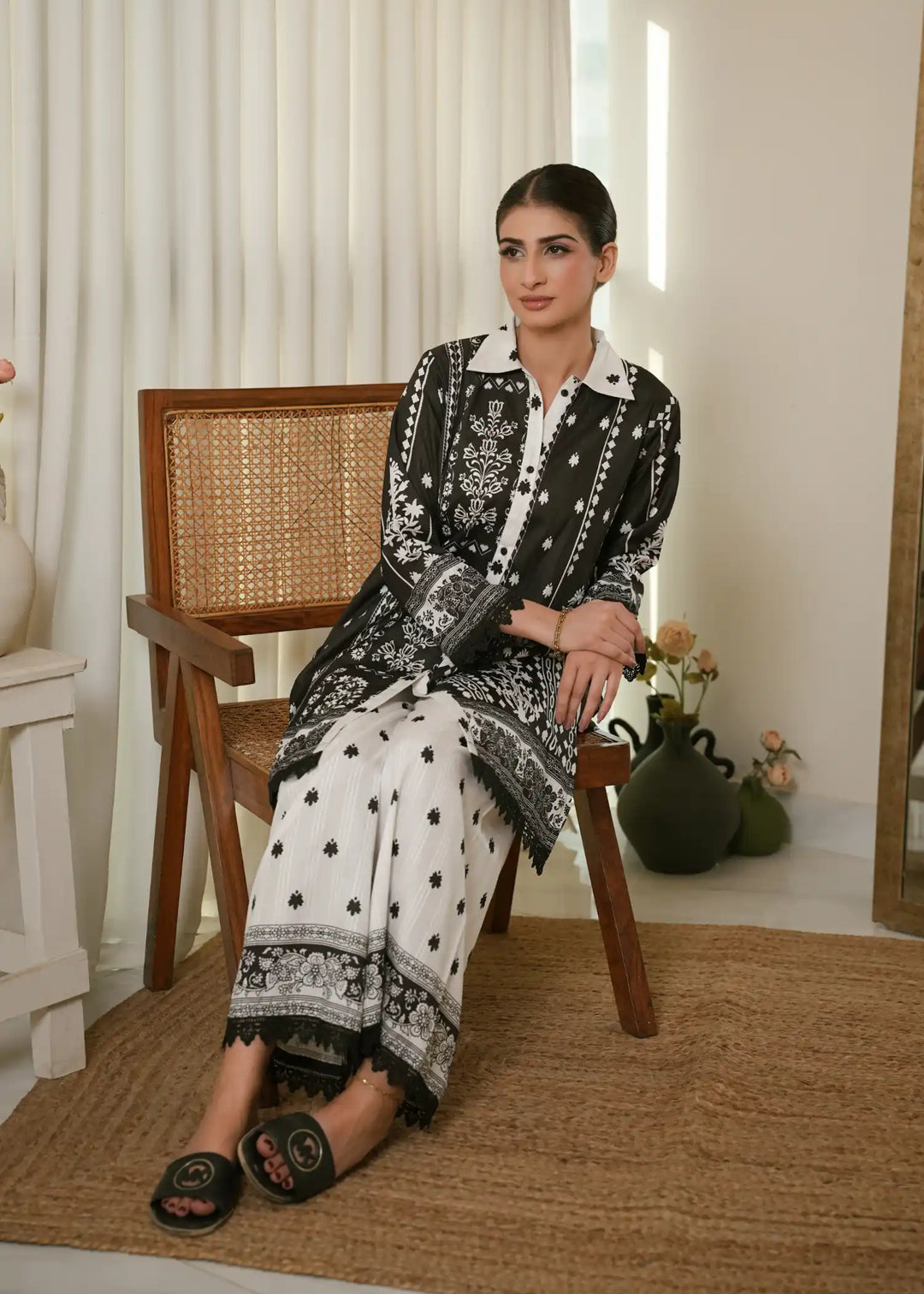 Karashe Women Pret Printed Blended Lawn Co-Ord Sets Monochrome Majesty - Summer Collection