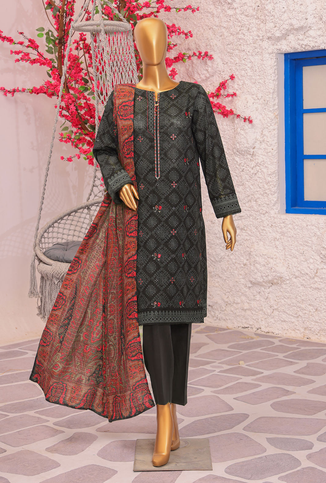 Cross Hatch by Hz Textiles Unstitched Khaddar 3 Piece Embroidered KCE-3086 - Winter Collection
