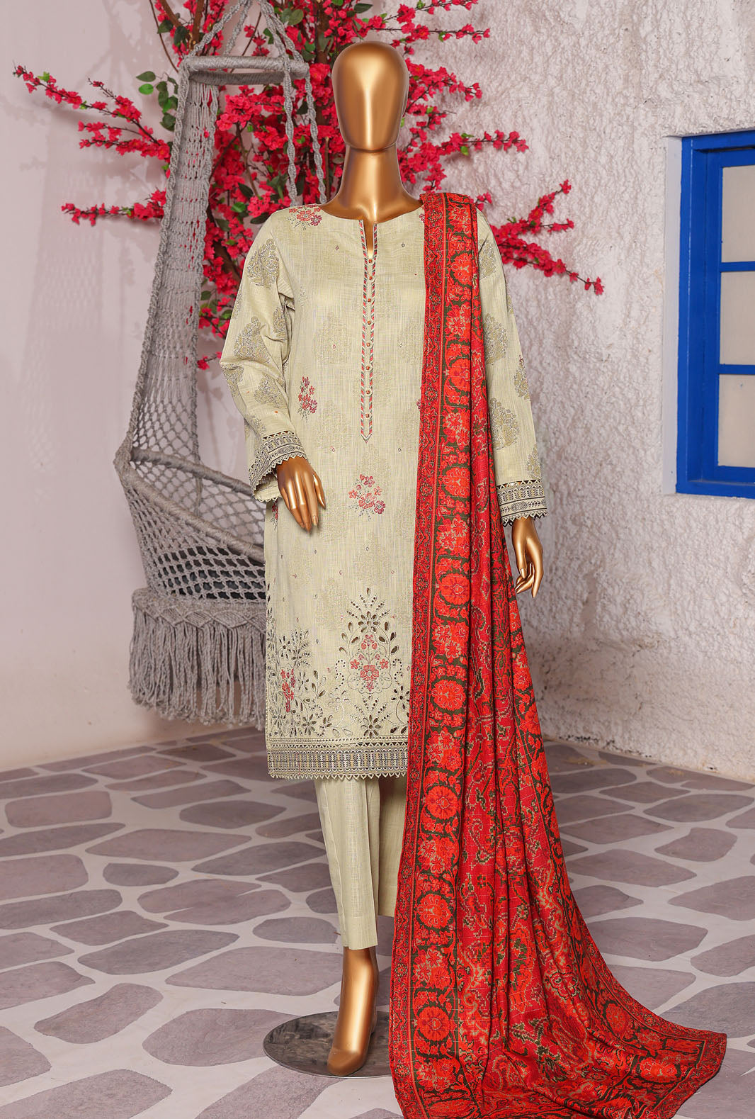 Cross Hatch by Hz Textiles Unstitched Khaddar 3 Piece Embroidered KCE-3090 - Winter Collection