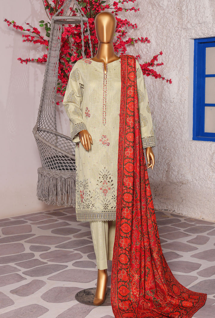 Cross Hatch by Hz Textiles Unstitched Khaddar 3 Piece Embroidered KCE-3090 - Winter Collection