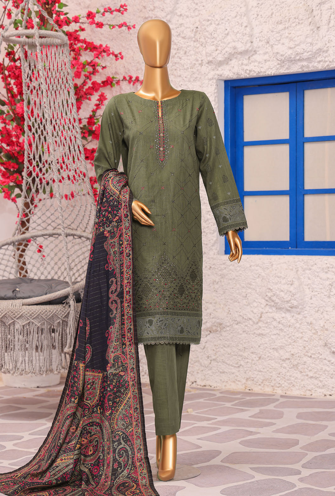 Cross Hatch by Hz Textiles Unstitched Khaddar 3 Piece Embroidered KCE-3095 - Winter Collection